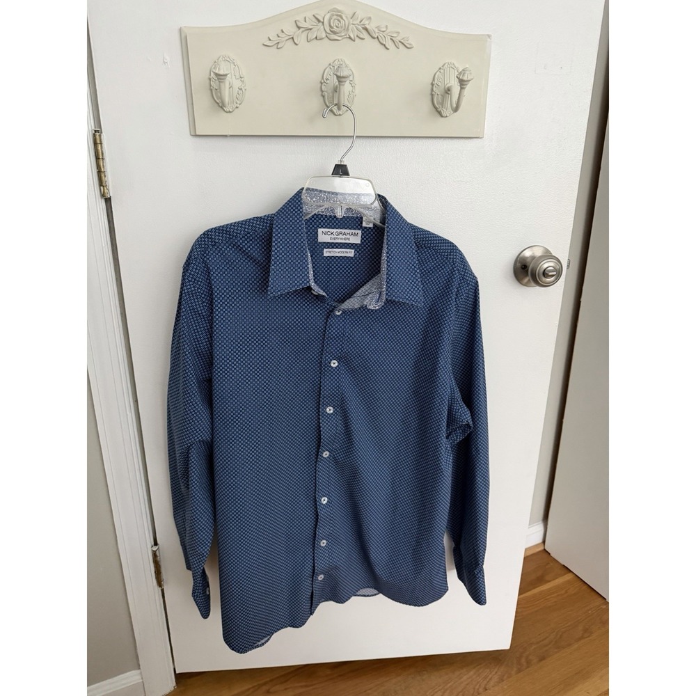Nick Graham‎ Everywhere Stretch Long Sleeve Blue Circle Pattern Shirt